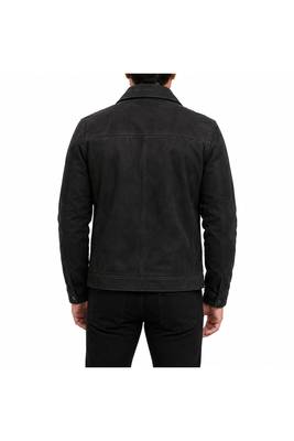 Men's black suede leather racer jacket casual street style 2