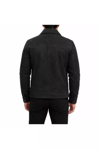 Men's black suede leather racer jacket casual street style