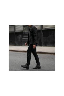 Men's black suede leather racer jacket casual street style 3