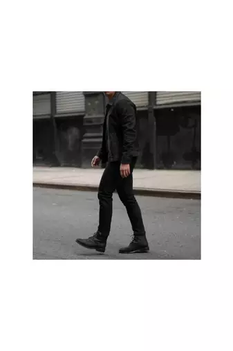 Men's black suede leather racer jacket casual street style