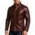 Men's burgundy leather jacket minimal button design coat