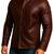 Men's burgundy leather jacket minimal button design coat