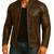 Men's brown leather jacket premium quality button coat