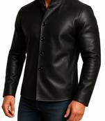 Men black lambskin leather jacket smart casual button coat