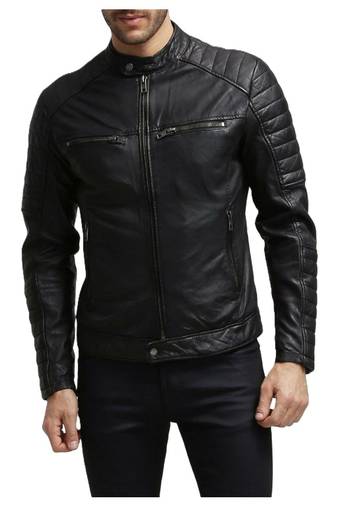 Men's black quilted leather racer jacket urban fashion