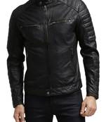 Men's black quilted leather racer jacket urban fashion