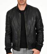 Men's black lambskin leather bomber jacket daily wear