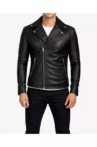 Men's black leather biker jacket real lambskin classic design