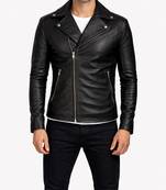 Men's black leather biker jacket real lambskin classic design