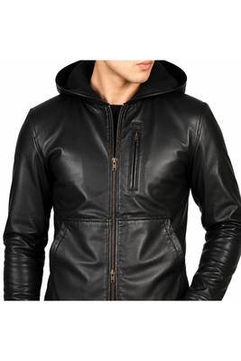 Men's black leather jacket real lambskin hoodies style jacket 1