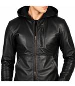 Men's black leather jacket real lambskin hoodies style jacket