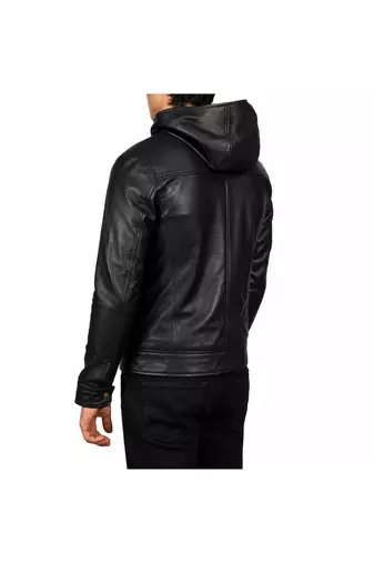 Men's black leather jacket real lambskin hoodies style jacket