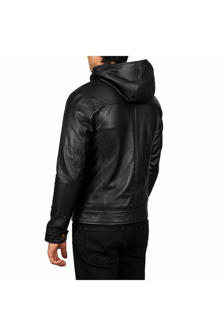 Men's black leather jacket real lambskin hoodies style jacket