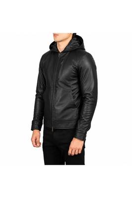 Men's black leather jacket real lambskin hoodies style jacket 3
