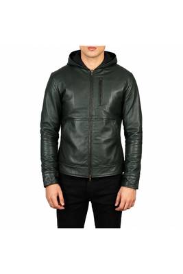 Men's green leather bomber jacket real lambskin hoodies 1