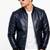 Men's navy blue leather bomber jacket tailored look