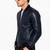 Men's navy blue leather bomber jacket tailored look