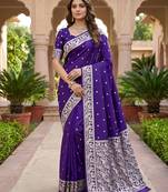 Purple soft silk blend saree with zari weaving meenakari design