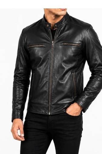 Men's biker leather black jacket real lambskin timeless style