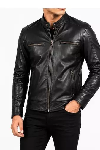 Men's biker leather black jacket real lambskin timeless style