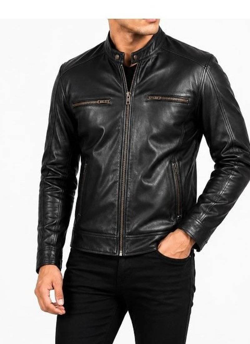 Men's biker leather black jacket real lambskin timeless style