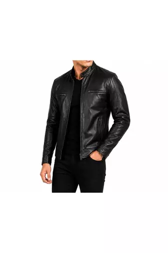Men's biker leather black jacket real lambskin timeless style