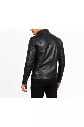 Men's biker leather black jacket real lambskin timeless style