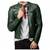 Men's green biker leather jacket minimal  side pocket design