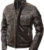 Men's biker leather brown jacket smart casual vintage style