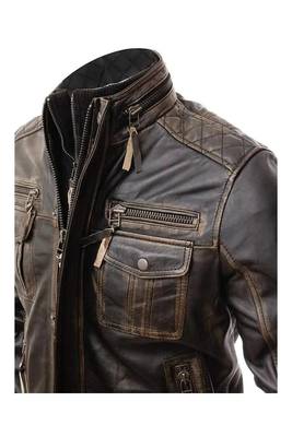 Men's biker leather brown jacket smart casual vintage style 2