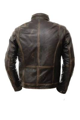 Men's biker leather brown jacket smart casual vintage style 3