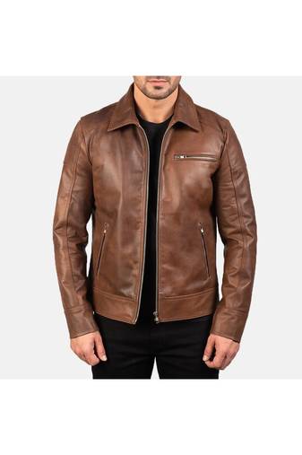 Men's biker leather designer brown vintage style jacket