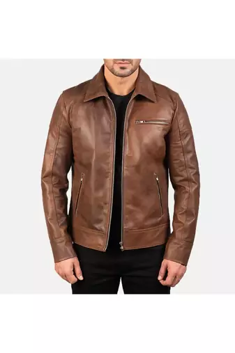 Men's biker leather designer brown vintage style jacket