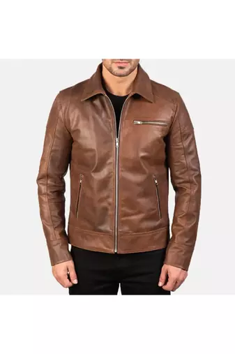 Men's biker leather designer brown vintage style jacket