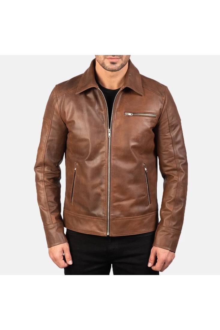 Men's biker leather designer brown vintage style jacket