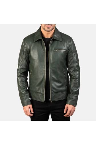 Men's green leather jacket iconic look vintage style jacket