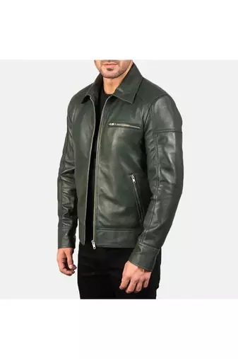 Men's green leather jacket iconic look vintage style jacket