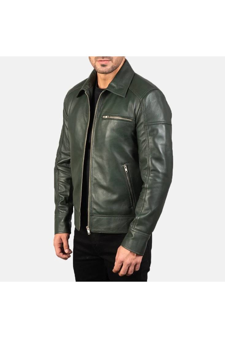 Men's green leather jacket iconic look vintage style jacket