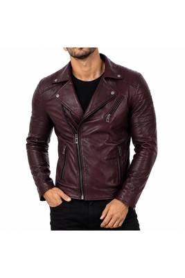 Men's biker leather burgundy jacket daily wear vintage style 1