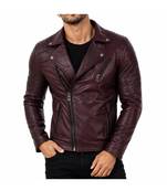 Men's biker leather burgundy jacket daily wear vintage style