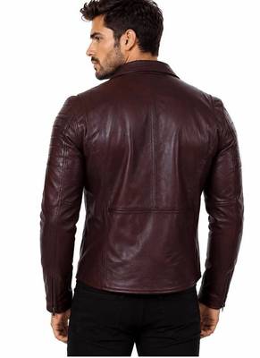 Men's biker leather burgundy jacket daily wear vintage style 3