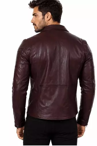 Men's biker leather burgundy jacket daily wear vintage style