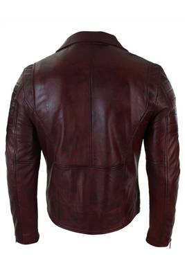 Men's biker leather burgundy jacket daily wear vintage style 4