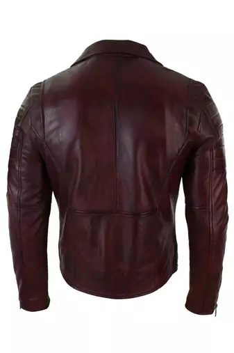 Men's biker leather burgundy jacket daily wear vintage style