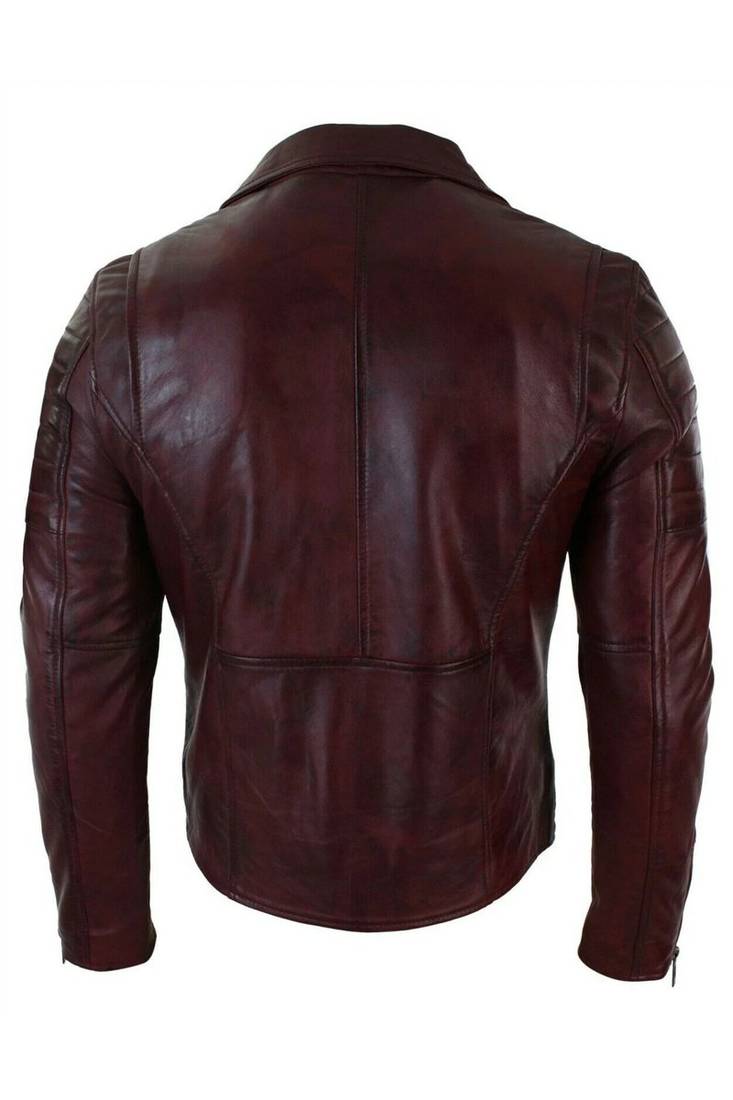 Men's biker leather burgundy jacket daily wear vintage style