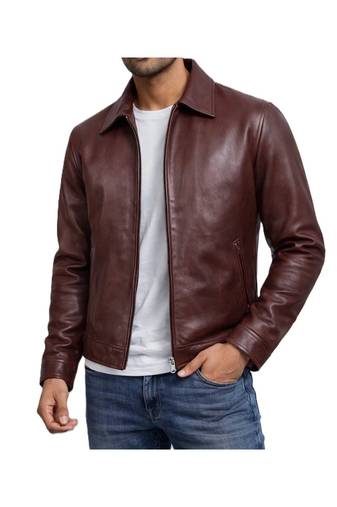 Men's burgundy leather signature look real lambskin jacket