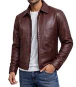 Men's burgundy leather signature look real lambskin jacket