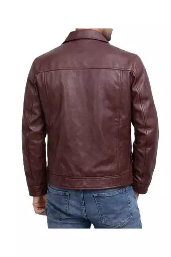 Men's burgundy leather signature look real lambskin jacket