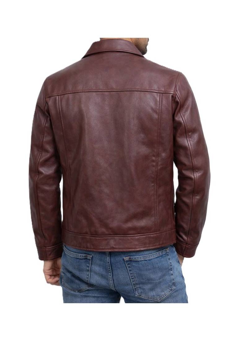 Men's burgundy leather signature look real lambskin jacket