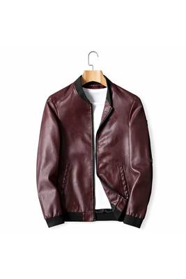 Men's burgundy leather premium finish lambskin bomber jacket 1
